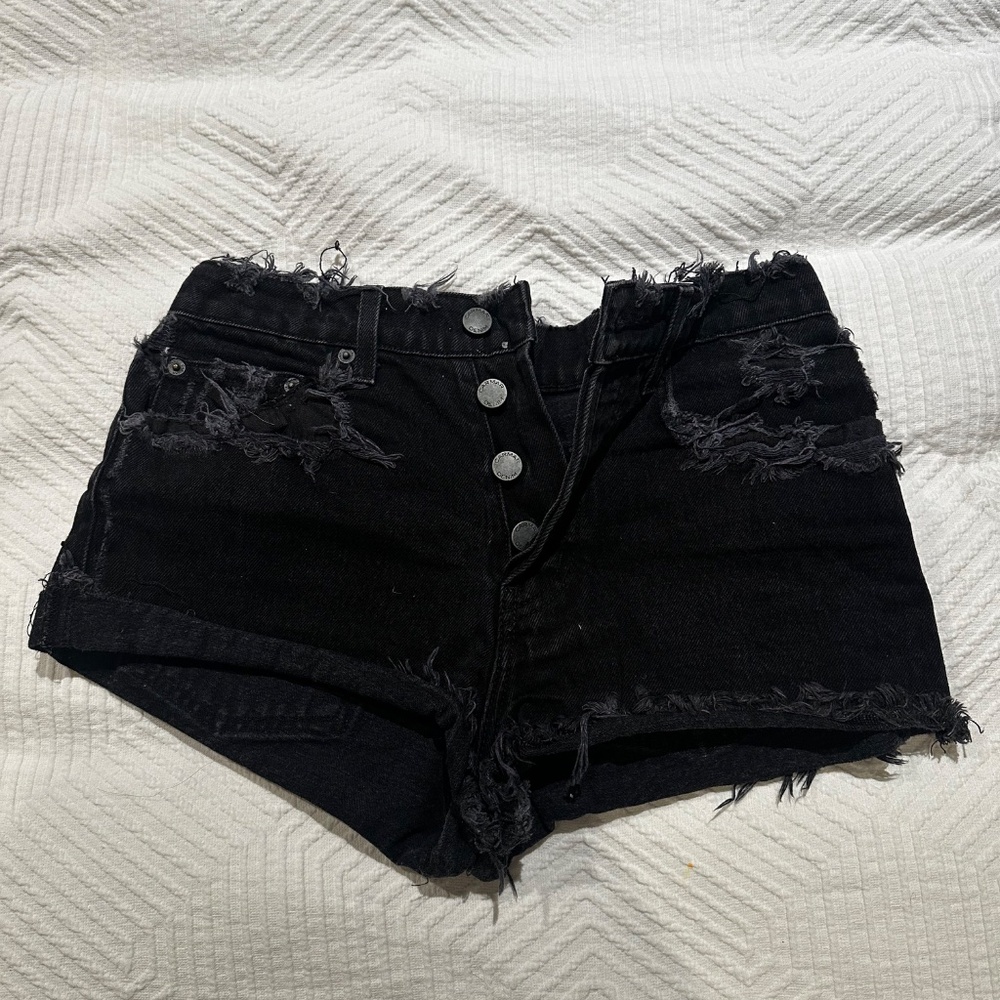 Carmar Distressed Black Denim Cutoff High Rise Jean Shorts | Sz 26